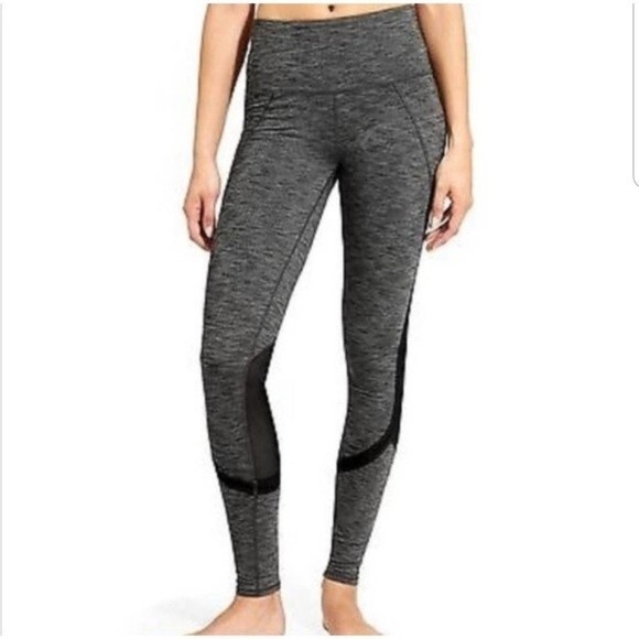 ATHLETA Plie Size SMALL Mesh Panel Leggings Heathered Gray and Black - Picture 1 of 8